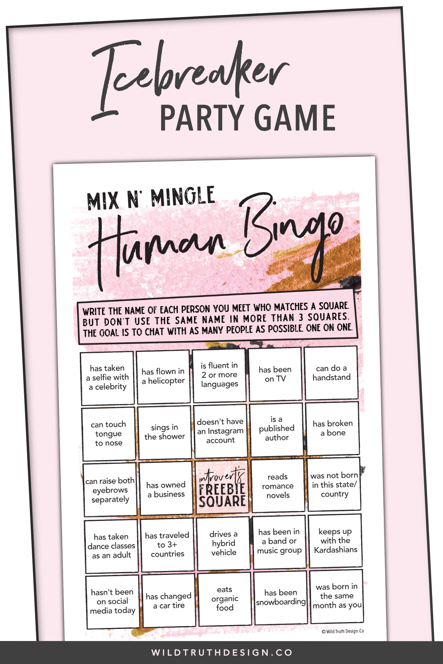 Birthday Bingo Icebreaker Party Game Printable Adults