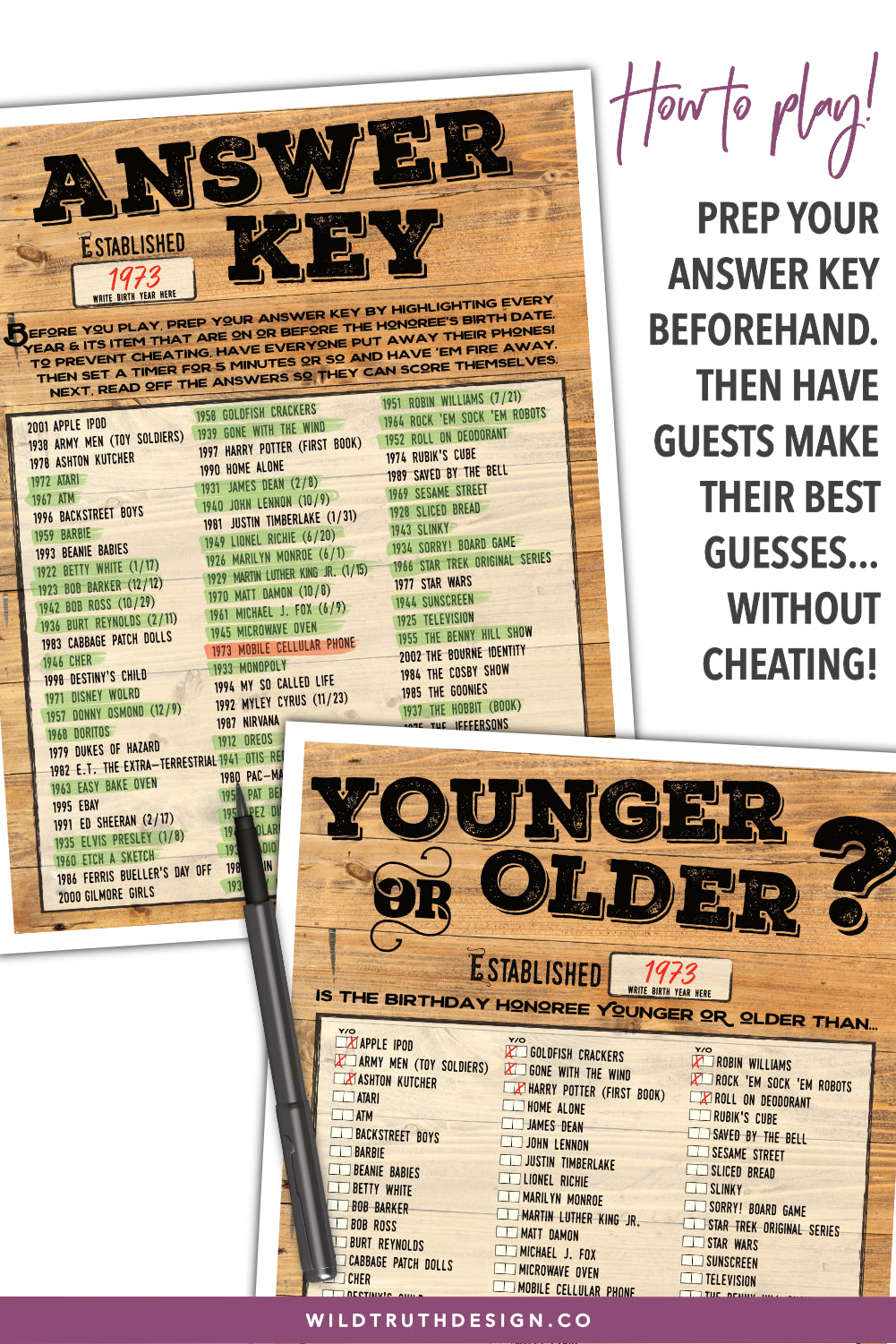 Printable Birthday Party Games For Adults - Wood Design – Wild Truth ...
