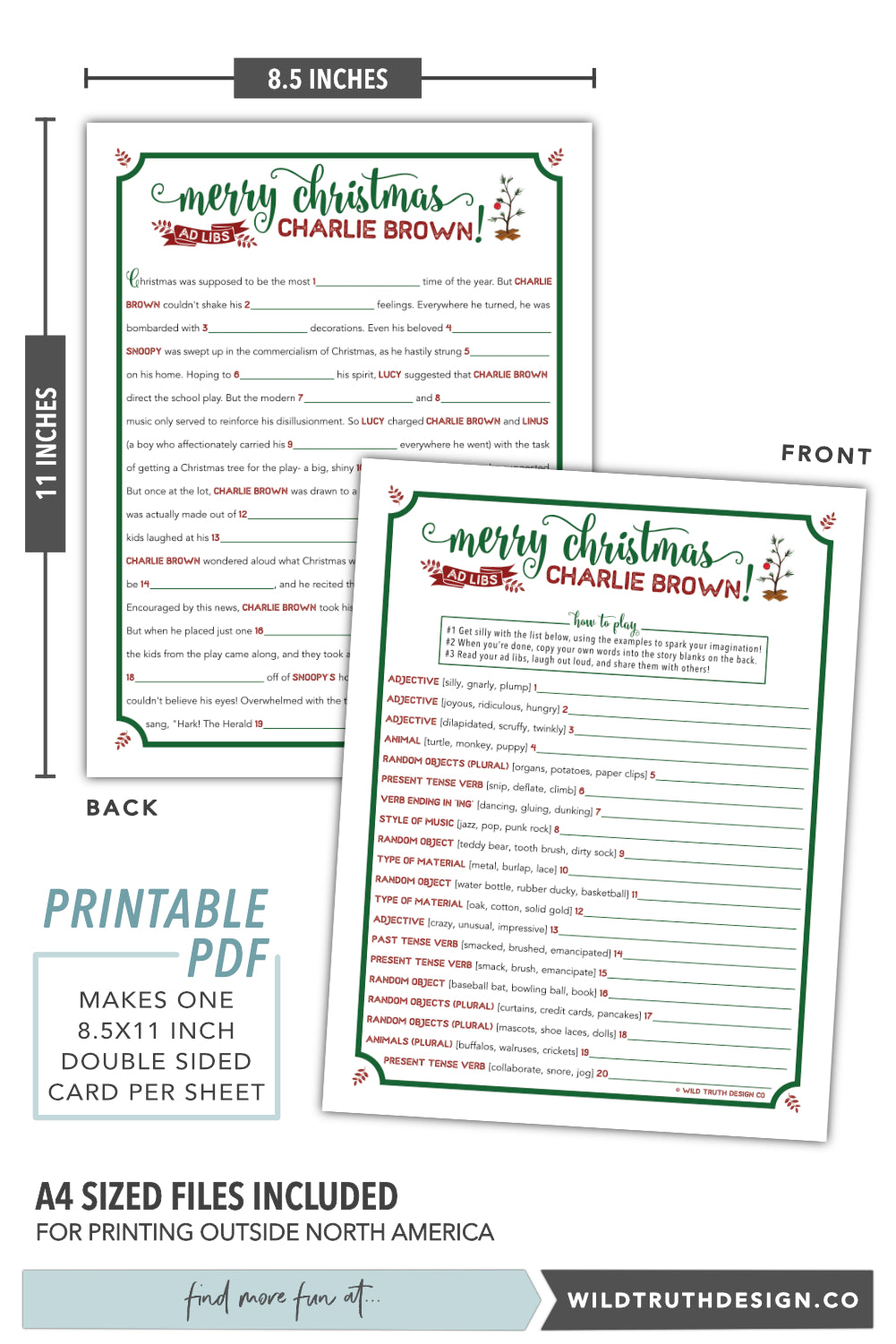 Charlie Brown Christmas Mad Lib - Movie Party Game
