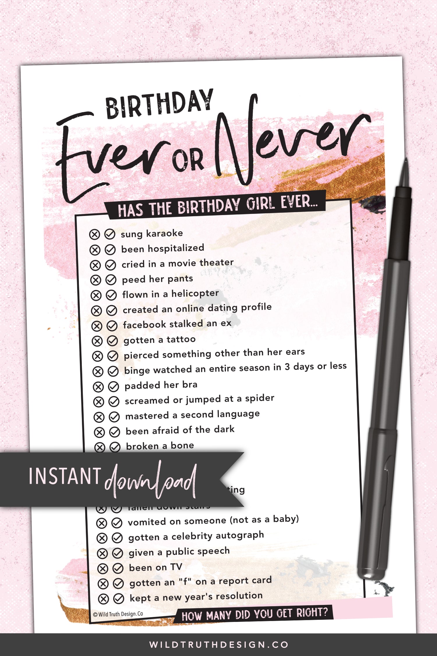 Ever or Never Birthday Party Game For Women
