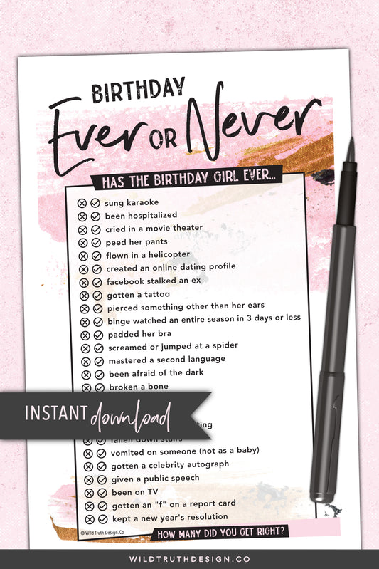 Ever or Never Birthday Party Game For Women