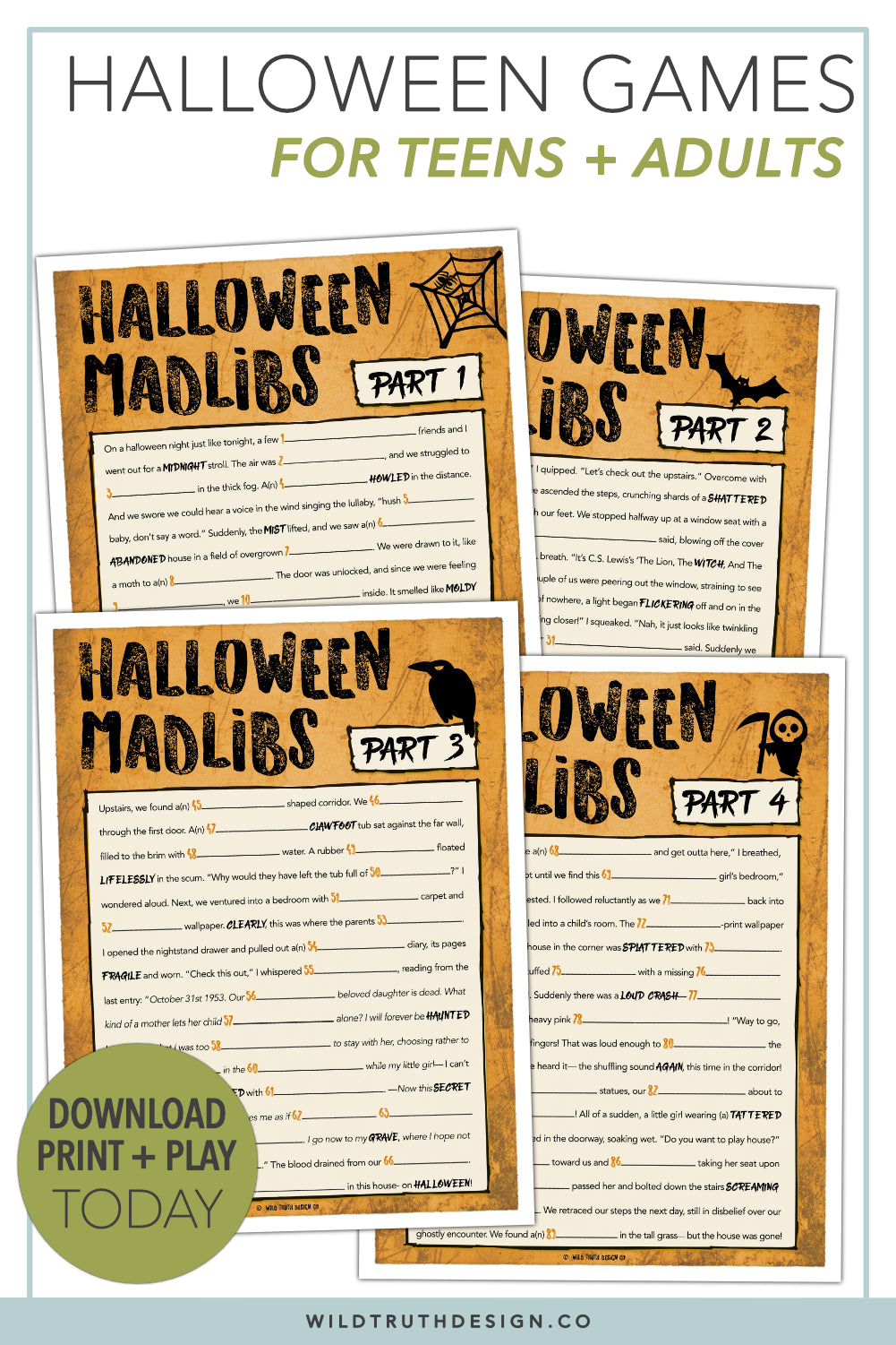 halloween dinner party games adults - mad libs