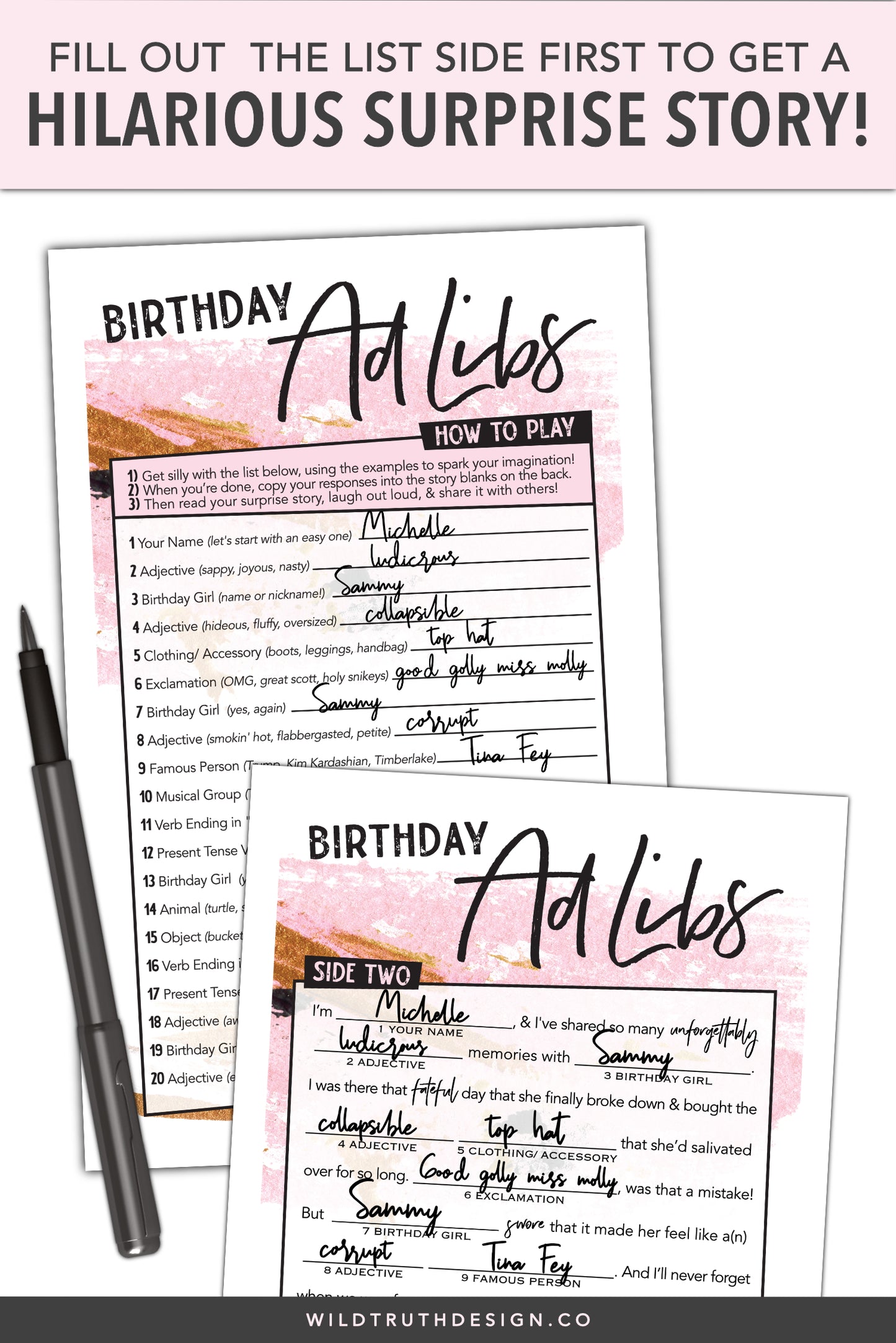 Hilarious Birthday Mad Libs Women Teens Party Game