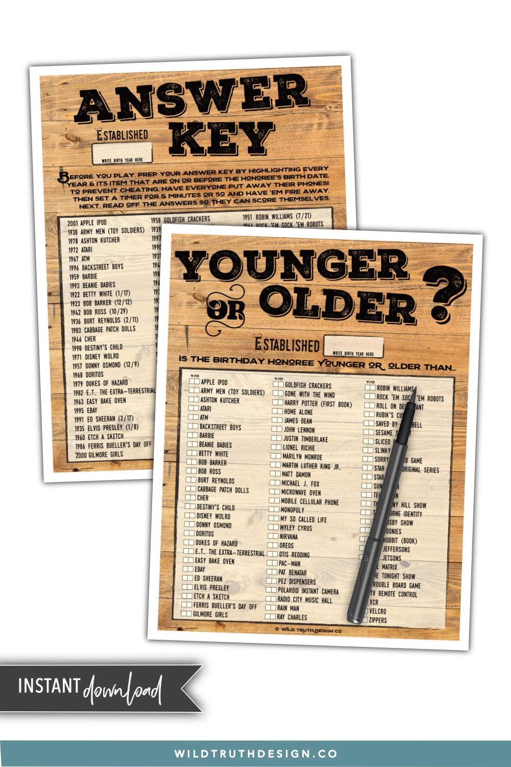 Mens Birthday Game Printable Younger Or Older