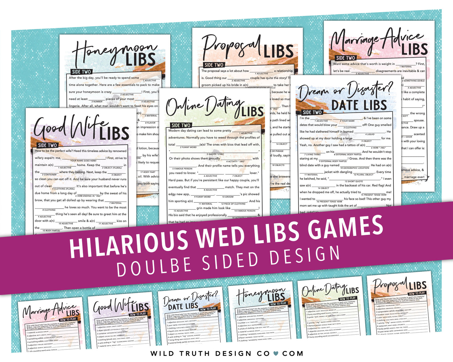 Double Sided Wedding Mad Libs Bundle - Hilarious Wedding Mad Libs - Wed Libs - Marriage Advice Mad Libs - Marriage Vows Mad Libs - Proposal Story - Honeymoon