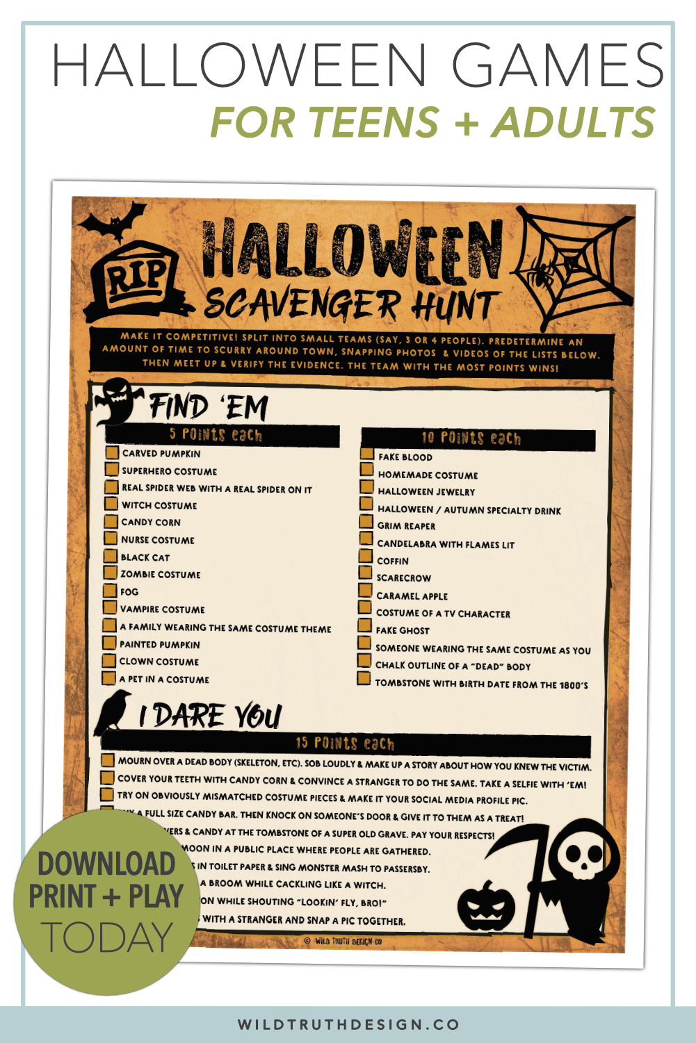 halloween scavenger hunt for adults teens