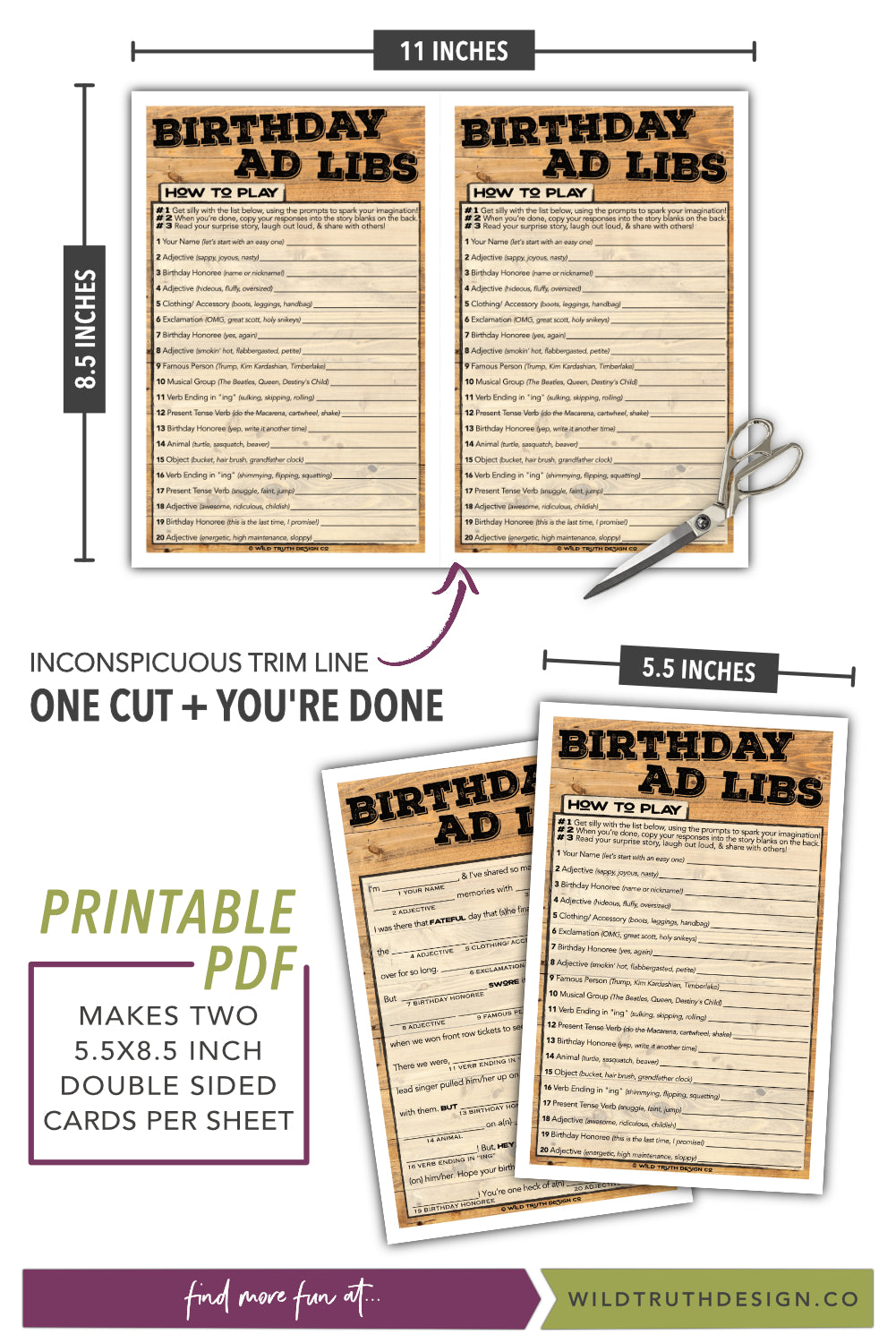 Printable Birthday Mad Libs Party Game For Adults Teens by Wild Truth Design Co