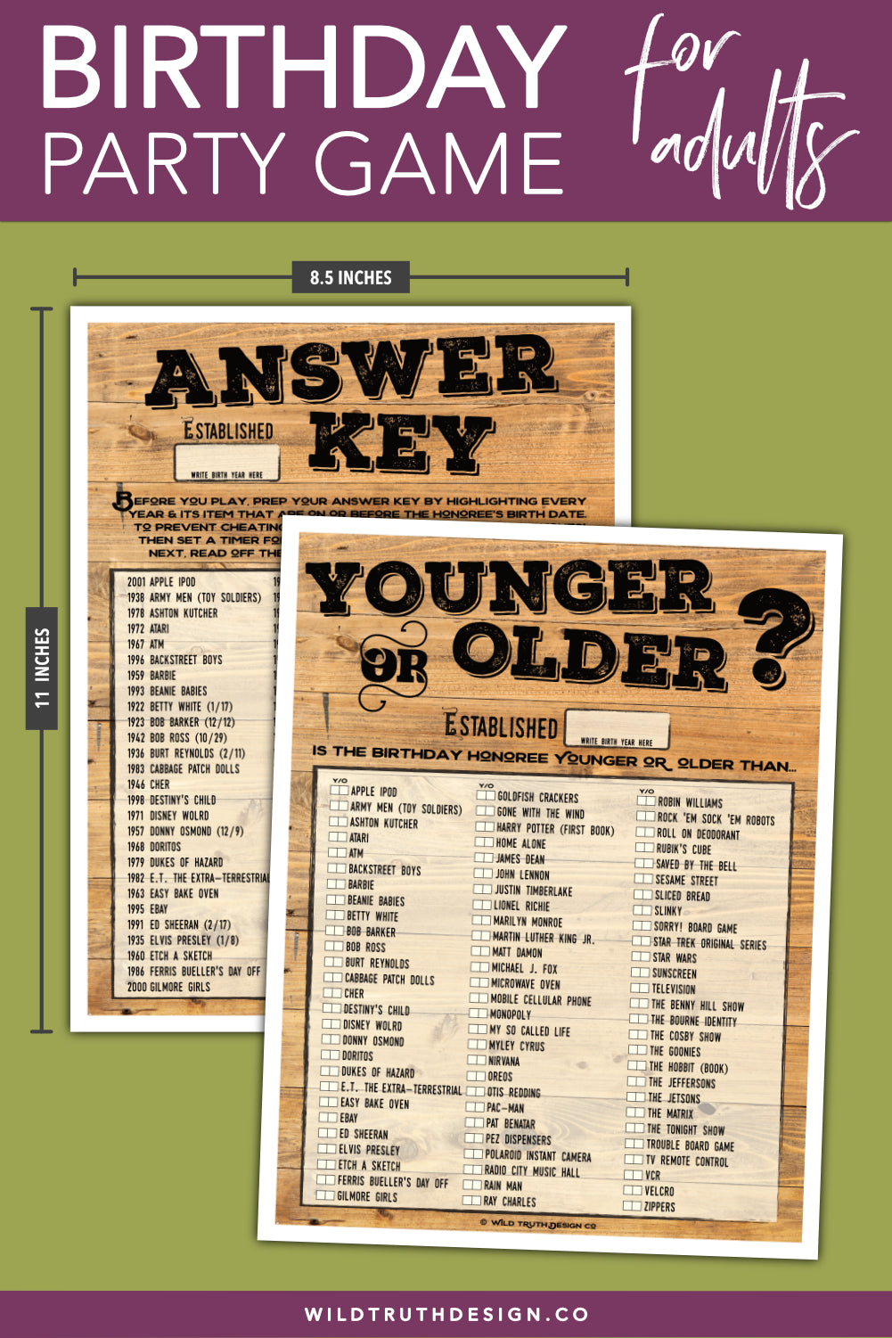Printable Birthday Party Game Men - Younger Older
