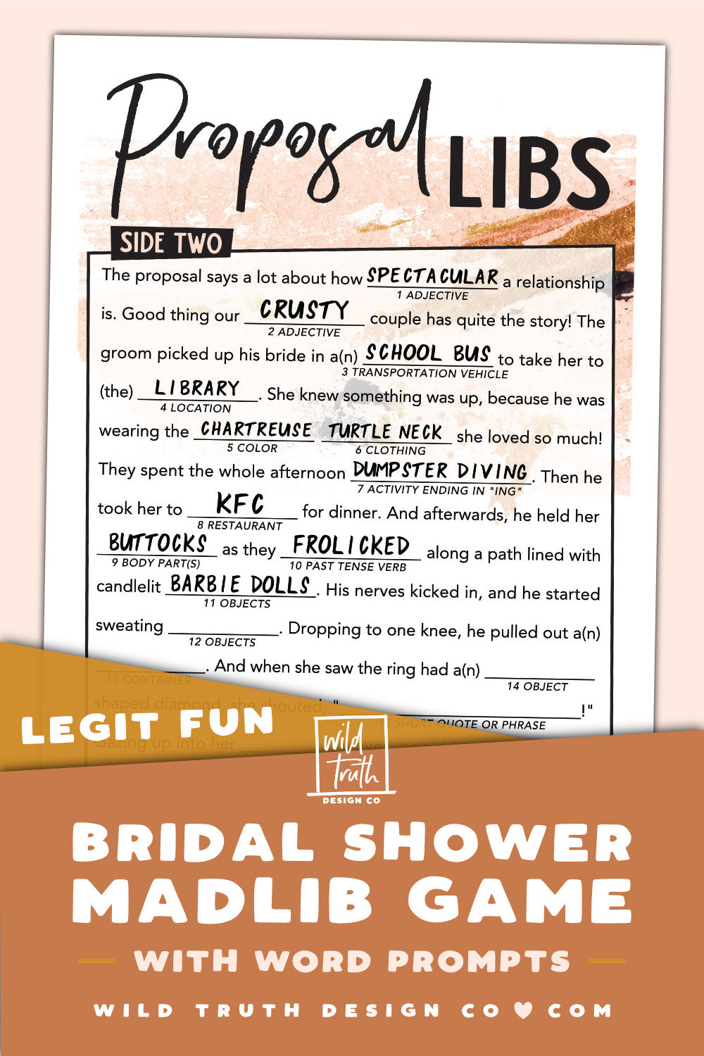 Fun Bridal Shower Madlib Game - Proposal Story