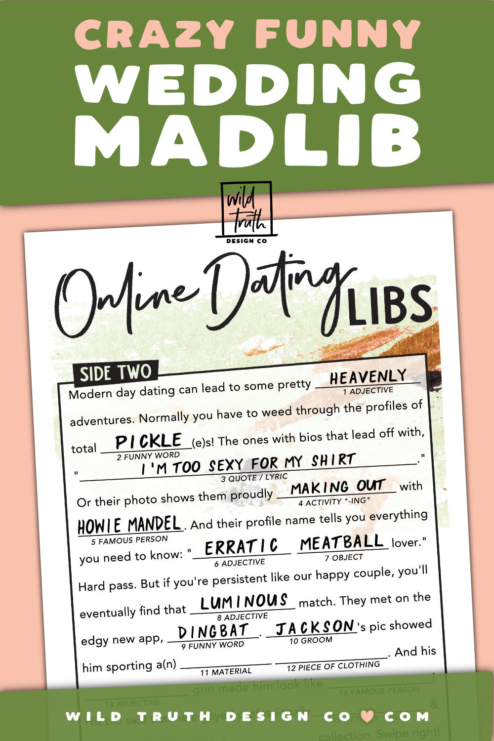 Funny Wedding Madlib - Online Dating Game