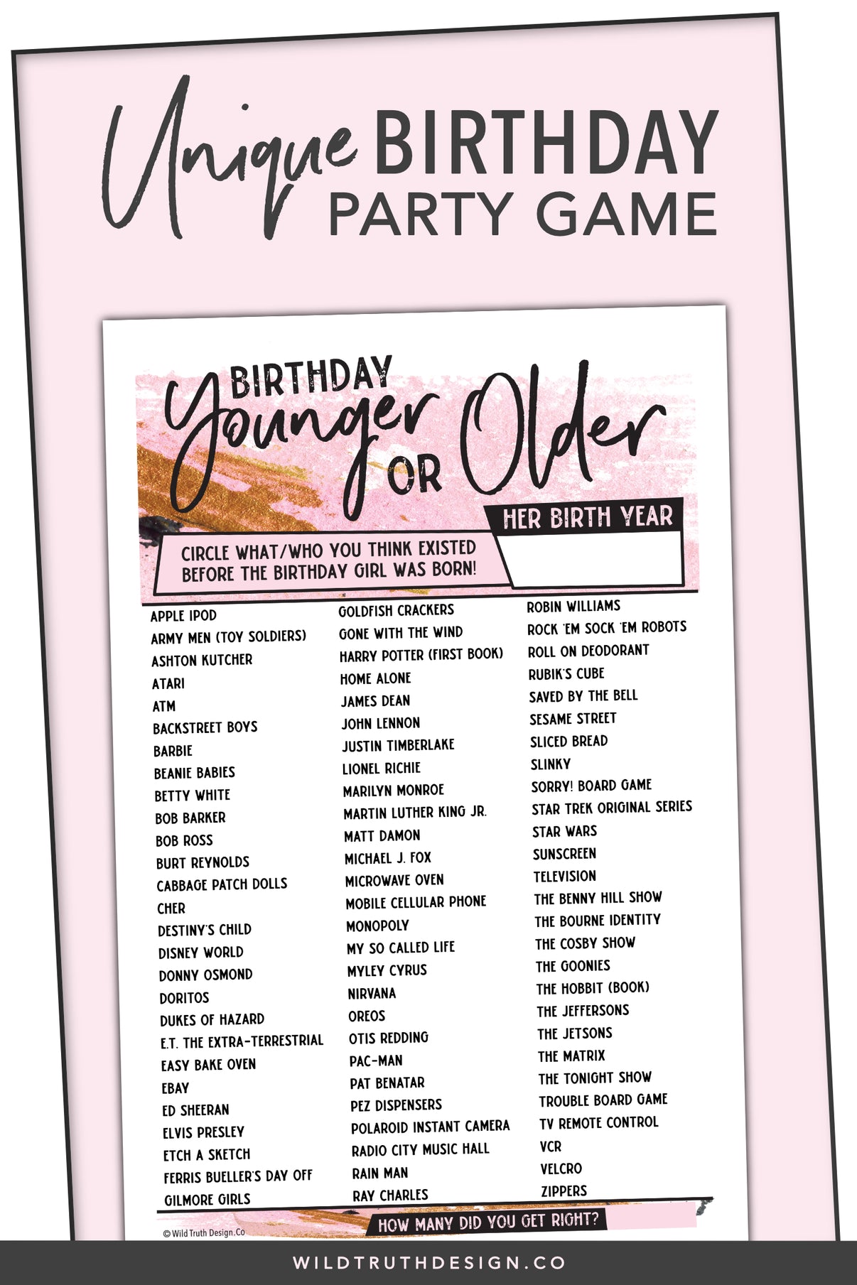 Younger Or Older? Nostalgic Women's Birthday Game (Printable) – Wild ...
