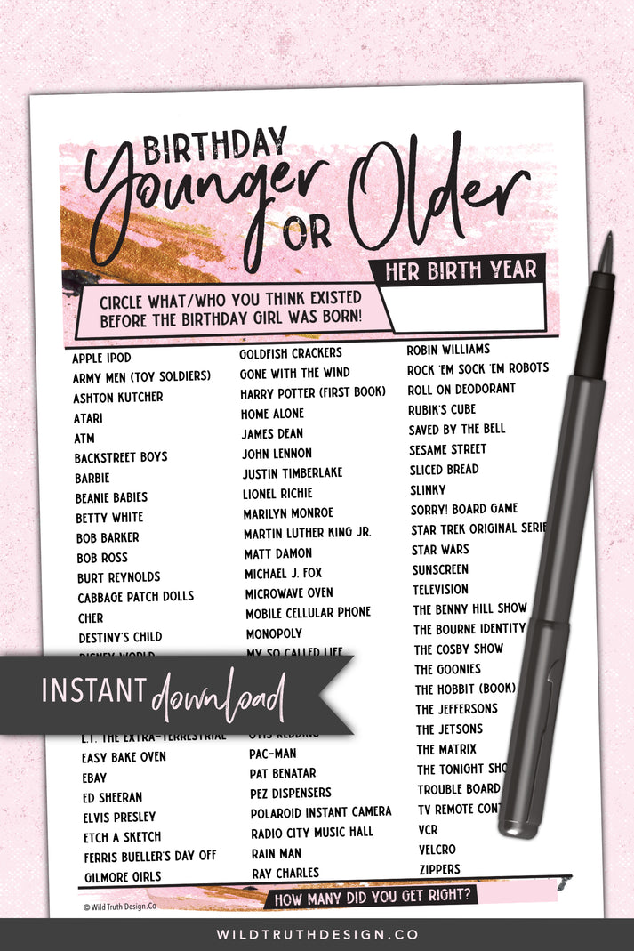 Younger Or Older? Nostalgic Women's Birthday Game (Printable) – Wild ...