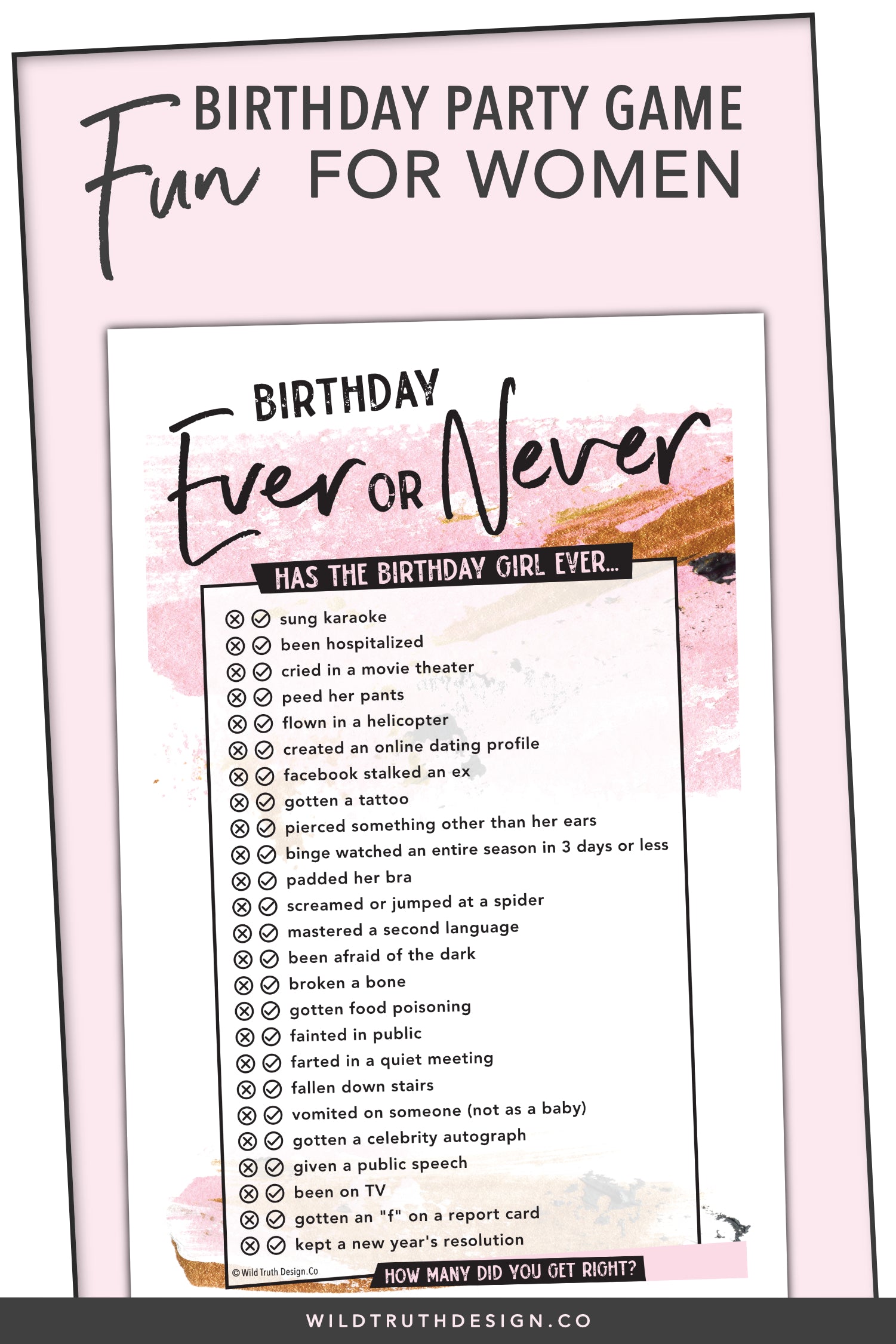 Womens Birthday Game Printable - Never Have I Ever