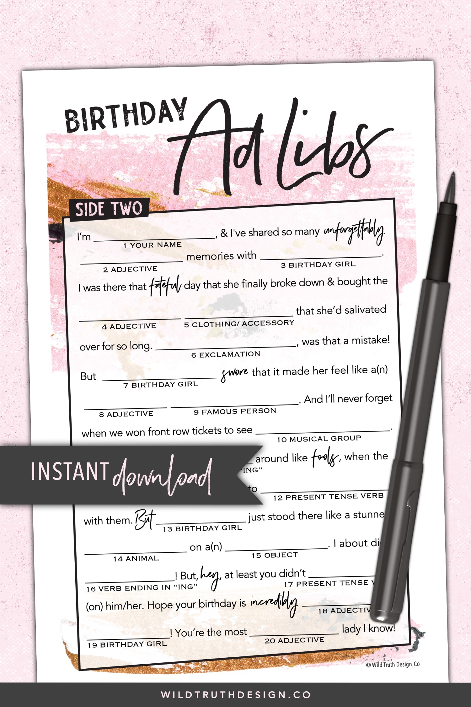 Womens Birthday Mad Libs Party Game Printable
