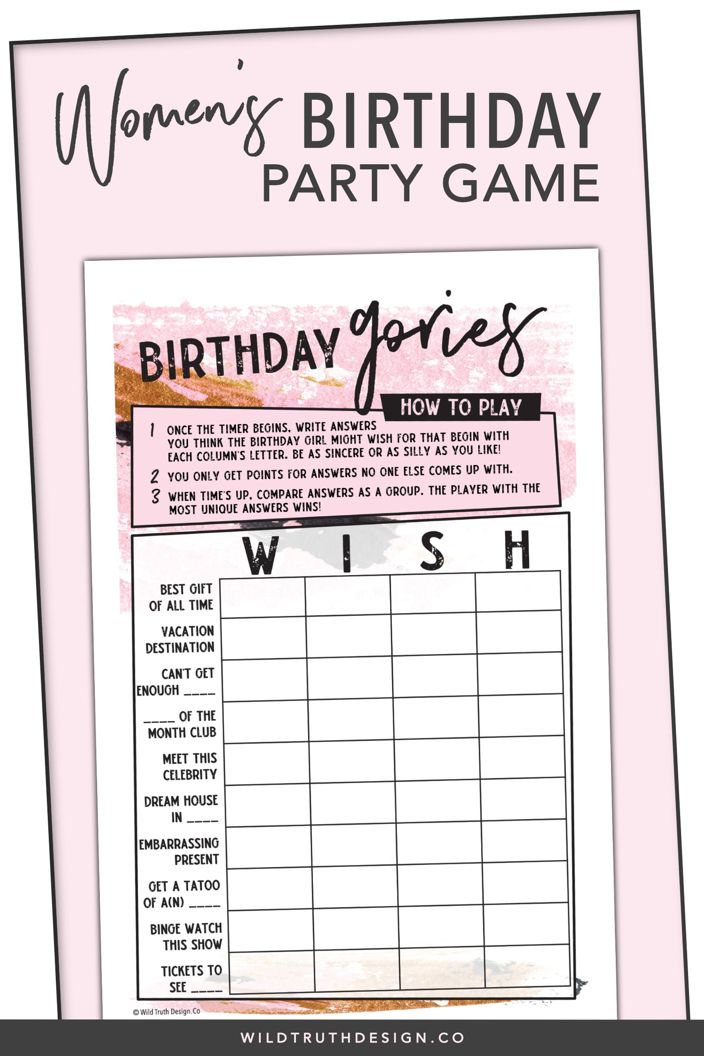 Womens Birthday Party Game Scattergories Adults